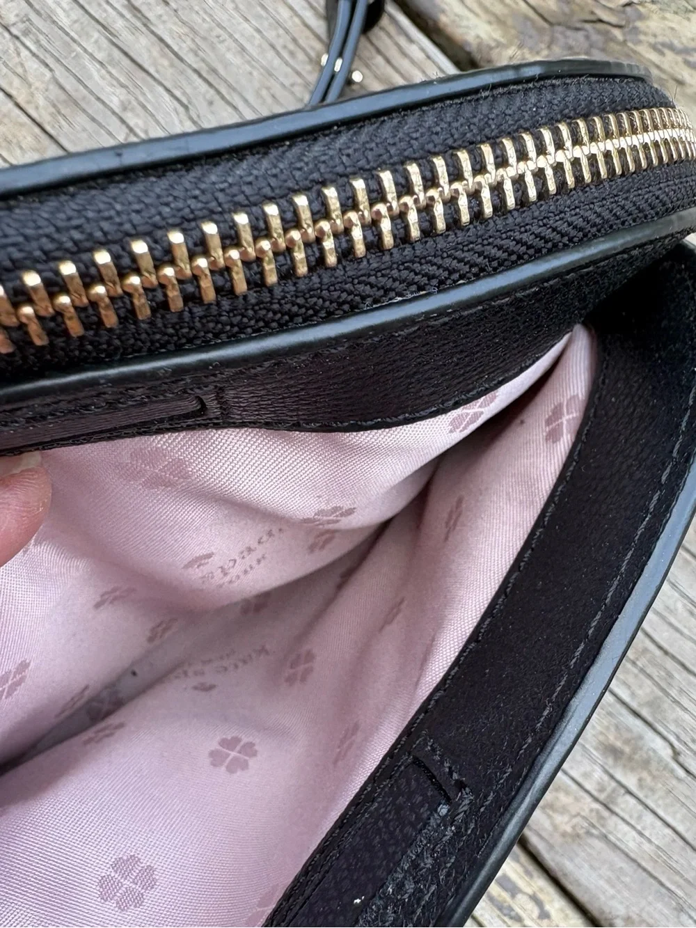 kate spade Black Pebbled Leather Crossbody with Gold Logo